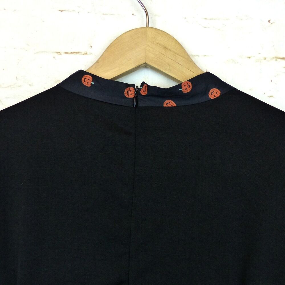 Pumpkin Print Halloween Dress Womens 4XL Black Contrast Long Sleeves Tie Neck - Picture 11 of 14